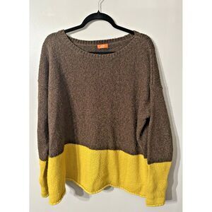 Joe Fresh Women Sweater Size L Brown & Yellow Classic Oversized Long‎ Sleeve